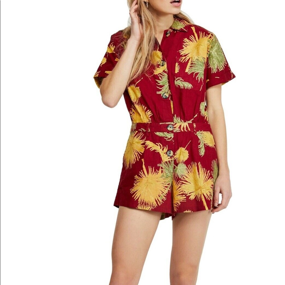 FREE PEOPLE Malibu Romper Shorts Tropical Palm